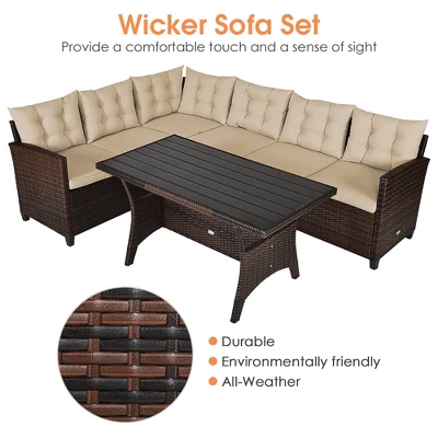 Costway 3PCS Rattan Dining Set Patio Furniture 6 Seats Sofa Cushioned 6 Costway 3PCS Rattan Dining Set Patio Furniture 6 Seats Sofa Cushioned - Image 6