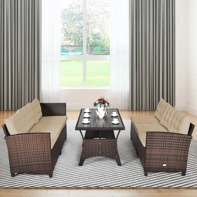 Costway 3PCS Rattan Dining Set Patio Furniture 6 Seats Sofa Cushioned 1 Costway 3PCS Rattan Dining Set Patio Furniture 6 Seats Sofa Cushioned